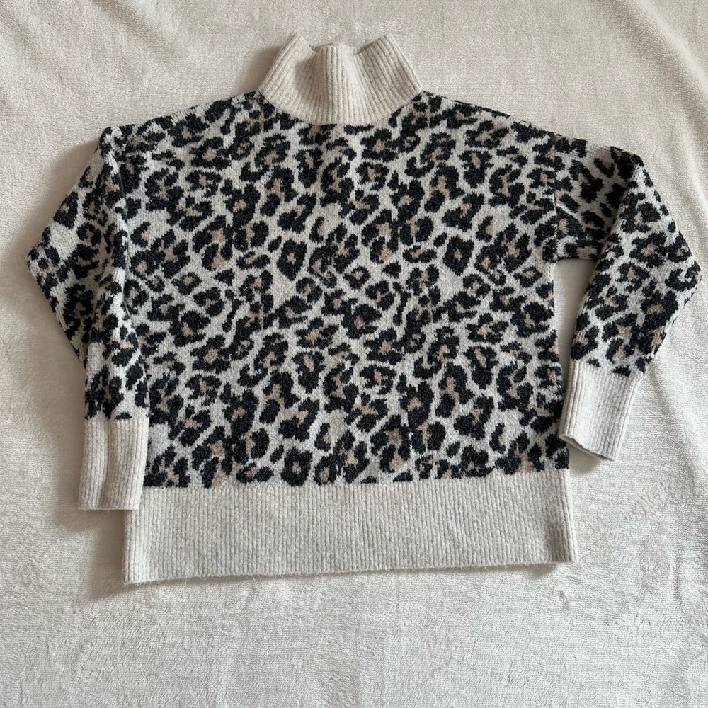 LOFT Animal Print Cowl Neck Sweater - Black and Cream
